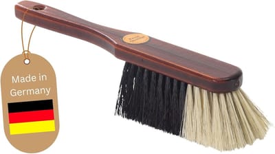 Handborstel PAARDENHAAR mix bezem zachte haren - bruin gelakt hout handborstel gemengd paardenhaar - ideale garde autobezem paardenhaar mix natuurlijke haren handborstel handveger