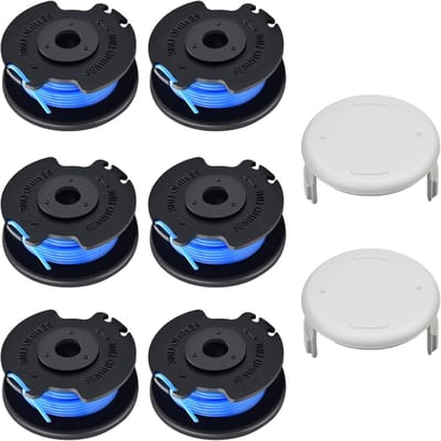 Set van 6 Grastrimmer Draadspoelen Vervangingsspoelen voor 18V, 24V en 40V Grastrimmers, Diameter 1.65 mm - Lengte 3.4 m, Inclusief Spoelcover en Extra Spoelen