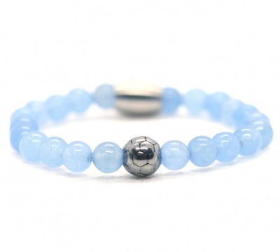 IbizaMen KIDS - Jongens - armband - Aquamarijn - voetbal - RVS - 6mm - 15cm