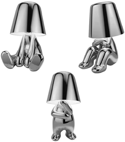 Luxus Europe - Bins Brother Tafellamp Zilver Set van 3 - Decoratieve LED Designlamp - Draadloos - Dimbaar - 3 Lichtkleuren - Touchbediening