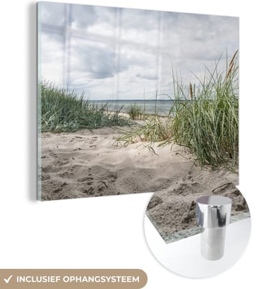 MuchoWow® Glasschilderij 160x120 cm - Schilderij acrylglas - Zand - Planten - Duitsland - Foto op glas - Muurdecoratie woonkamer - Wanddecoratie slaapkamer - Schilderijen