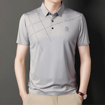 Zomer Heren Knoop Strass Revers Poloshirt Mode Casual Effen Kleur Papa Kleding 4XL gray