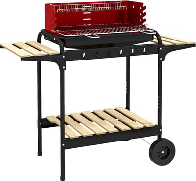 Outsunny-Holzkohlegrill-Metall, Kiefernholz-103L x 47B x 95H cm-Rot
