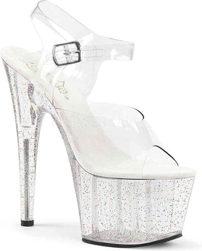 Pleaser - ADORE-708MG Sandaal met enkelband, Paaldans schoenen - Paaldans schoenen - 36 Shoes - Transparant
