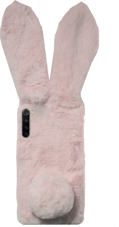 ADEL Siliconen Back Cover Softcase Hoesje Geschikt voor Xiaomi Redmi Note 8 (2021/ 2019) - Roze Konijn Pluche Stof