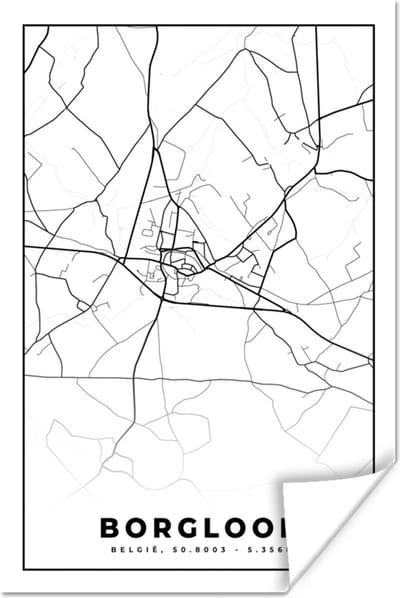 Poster België – Borgloon – Stadskaart – Kaart – Zwart Wit – Plattegrond - 120x180 cm XXL
