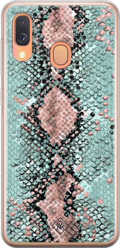 Casimoda® hoesje - Geschikt voor Samsung A40 - Slangenprint pastel mint - Backcover - Siliconen/TPU - Mint
