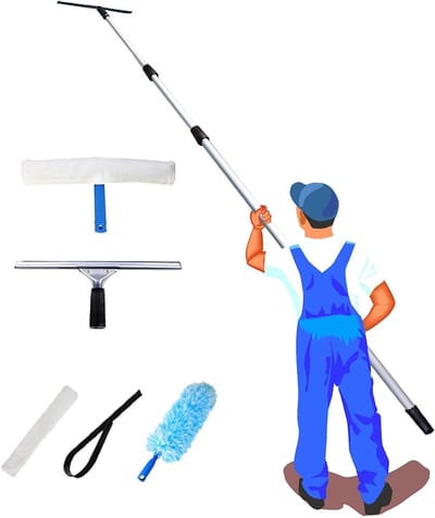 Raamreinigingsset - Raamwisser Stang - Ramen Zemen - 3-in-1 Tool - 7 Meter - Grijs
