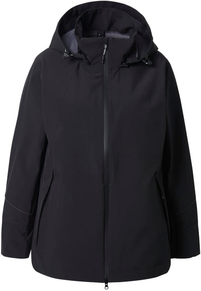 Ulla Popken - Dames - Performance-jas waterdicht capuchon 2-wegrits - Zwart - Maat 42+