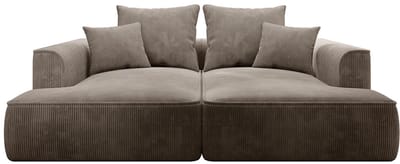 Vente-unique Comfortabele driezitsbank met diepe zitting van taupegrijs ribfluweel PINETA