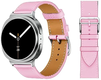 Stravo Premium Slank Leren Bandje – Geschikt voor Samsung Galaxy Watch 9 (40/44mm) / Watch 8 (40/44mm) / 8 Classic (46mm) – Dun Leather Horlogebandje van Echt Leer met RVS Gesp – Leer – Roze