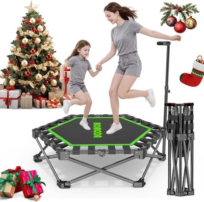 Mini Trampoline - Fitness Rebounder - Thuis Sporten - Opvouwbaar Ontwerp - Verstelbaar Handvat - Groen