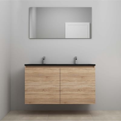On-Line Badkamermeubelset - 120 cm - Voorgemonteerd - Greeploze Ladestructuur - Acryl Wastafel - 2 Kraangaten - Spiegel - Eiken - V01