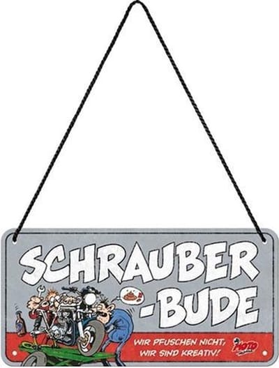 MOTOmania Schrauber-bude. Metalen wandbord 10 x 20 cm.