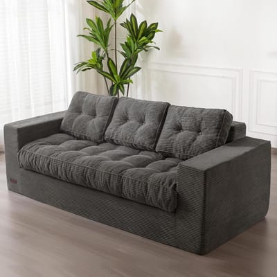 Corduroy Zitzak - Zitbank Zitzak - Ontspannen Zitten - Volledig Schuim Gevuld - Driezitsbank 85 cm - Grijs