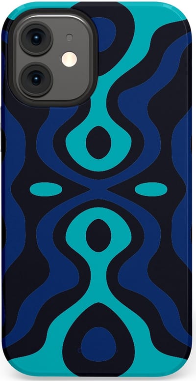 Casetastic Hoesje Geschikt voor Apple iPhone 12 Mini - Stijlvolle Beschermende Duo-layer Case - Blauwe Golf Lijnen