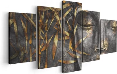 Artaza Canvas Schilderij Vijfluik Gouden Boeddha Van Aquarel - Abstract - 100x50 - Foto Op Canvas - Canvas Print