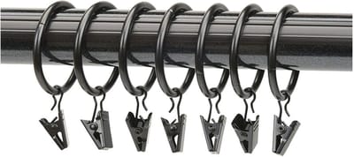Gordijnringen met Clips - Klemringen Gordijn - Eenvoudig Ophangen - Met Verstelbare Clips - 32 mm Binnendiameter - Zwart