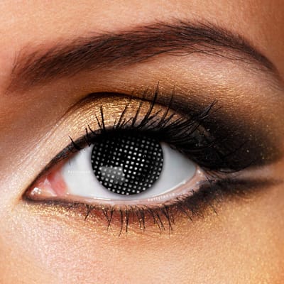 Partylens® zwarte kleurlenzen - Black Mesh - zachte jaarlenzen met lenshouder - Halloween - Cosplay