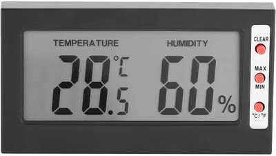 Digitale Hygrometer Thermometer - Temperatuur Vochtigheid Monitor - Binnenklimaat Bewaken - Groot LCD Display - 8.8 x 4.8 cm - Zwart
