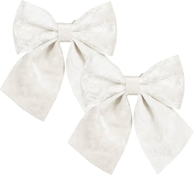 House of Seasons Kerst strik ornamenten - 2x - wit - 20 x 24 cm - polyester fluweel - kerststrik
