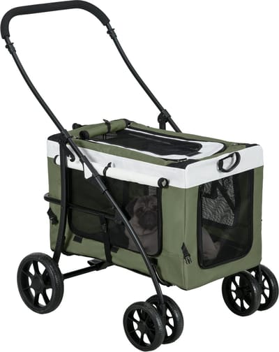 PawHut-Hundewagen-Polyester, Stahl-81L x 58B x 97,5H cm-Dunkelgrün