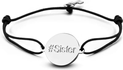 Key Moments 8KM-BE0008 - Armband met stalen tekst bedel en sleutel - #Sister - one-size - zilverkleurig