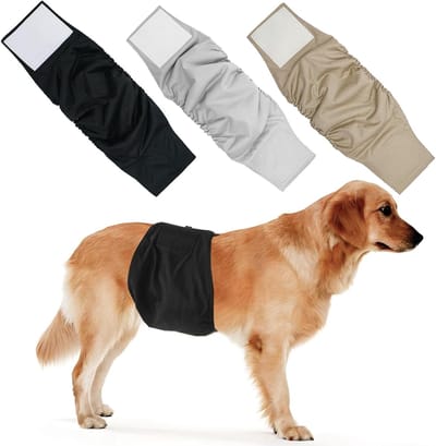 Herbruikbare en wasbare luiers voor reuen, 3-pack, absorberend en duurzaam, hygiënische buikbanden voor middelgrote honden