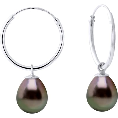 Oorbellen van Zilver 925 Rhodium vermeerd en Echte Gekweekte Tahiti-Parels Parel 8-9 mm