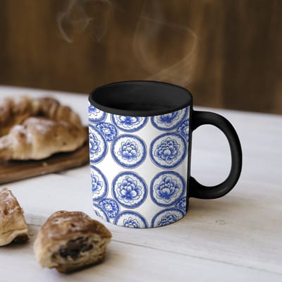 Magische Mok - Foto op Warmte Mokken - Koffiemok - Cirkels - Bloemen - Blauw - Magic Mok - Beker - 350 ML - Theemok