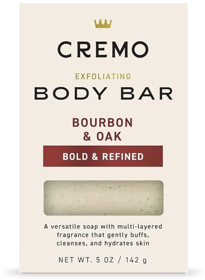 Cremo Exfoliërende Bodyzeep voor Mannen, Bourbon & Eiken Geur, Meerlagige Geur die de Huid Scrubt, Reinigt en Hydrateert - 142g