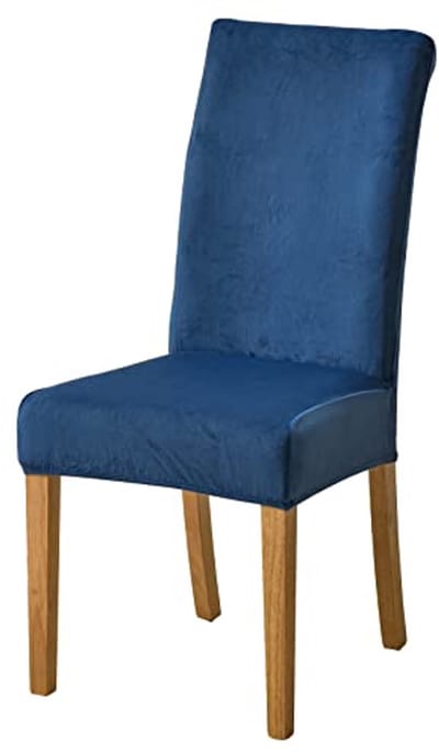 Rekbare fluwelen stoelhoezen - set van 6 voor eetkamer, marineblauw