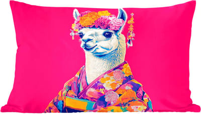 Sierkussens - Kussentjes Woonkamer - 60x40 cm - Lama - Kimono - Bloemenkrans - Felroze
