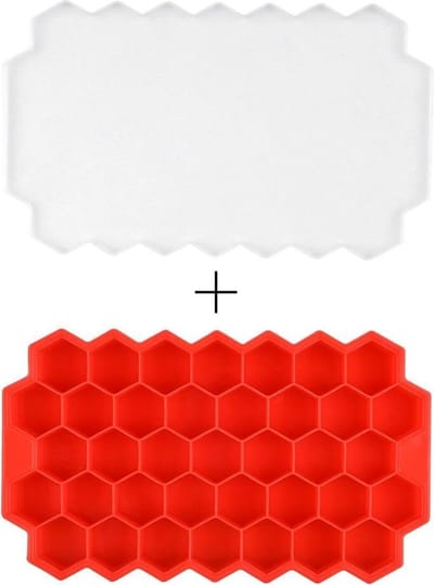 Siliconen  Honingraat Ijsblokjedienbladen Met Afneembare Deksels Silicagel Ijsblokje -Rood
