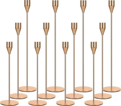 12 Stuks Gouden Kandelaars voor Tafels en Feesten - Metalen Kaarsenstandaards