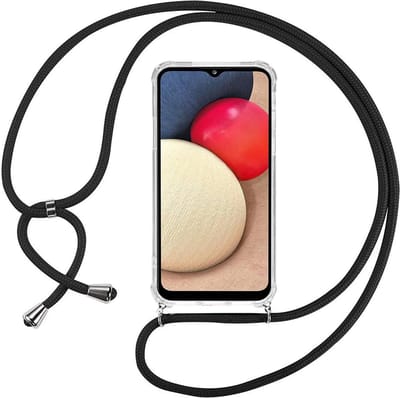 Telefoonhoesje Geschikt voor: Samsung Galaxy A02 met koord - Kettinghoesje - Anti Shock - Transparant TPU - Draagriem voor Schouder / Nek - Schouder tas - ZT Accessoires