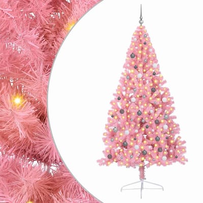 vidaXL Kunstmatig Voorverlicht Kerstboom met 300 LED Roze 240 cm PVC