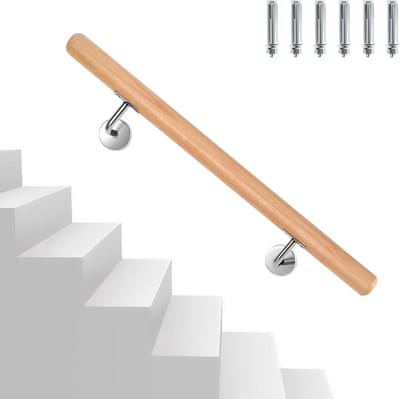 Trapleuning Beukenhout - Wandleuning Hout - Veilige Trappen - Antislip Ronde Grip - 100 cm Lengte - Licht Walnoot