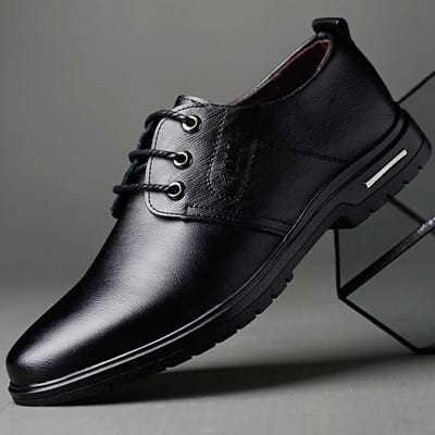 Rundleer Lente Heren Leren Schoenen Vetersluiting Zakelijk Formeel Herenschoenen Puntige Neus Plus Katoen Casual Schoenen 45