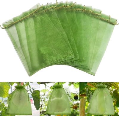 SnelShoppen - Druivenbeschermzakken 40x30 cm - 50 Stuks Donkergroen Fruitbeschermzakken voor Wijndruiven - Grote Organza Zakken tegen Insecten en Voge