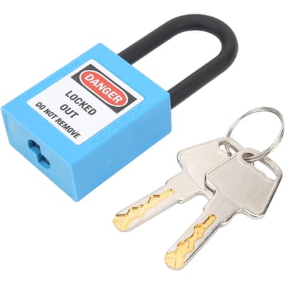 38mm Lockout Tagout Slot Nylon Corrosiebestendig Geïsoleerd Veiligheidshangslot met SleutelBlauw blauw