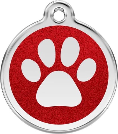 Red Dingo Hondenpenning 20 mm pootje glitter rood