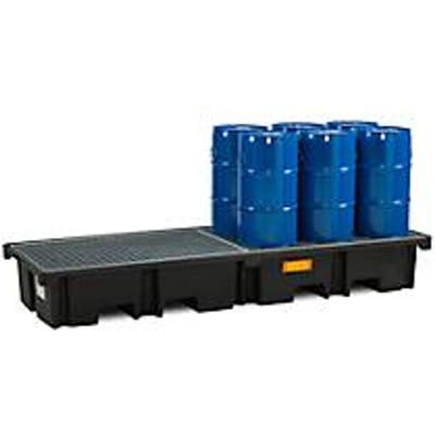 PE palletschacht CEMO 425/4e voor 2 europallets in de lengte, L 2420 x B 880 x H 360 mm, 425 l, voor 4 x 200 l vaten, stalen rooster
