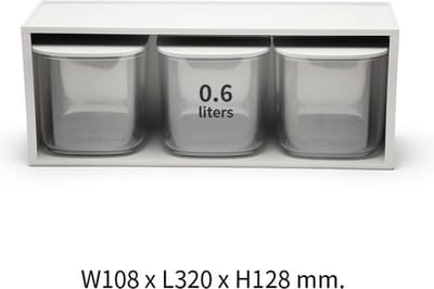 Qualy - Voorraadpot Voedselcontainer 0.6L “FLAT TOP Storage Jar Drawer Rack” W108 x L320 x H128 mm 932 gr Grijs
