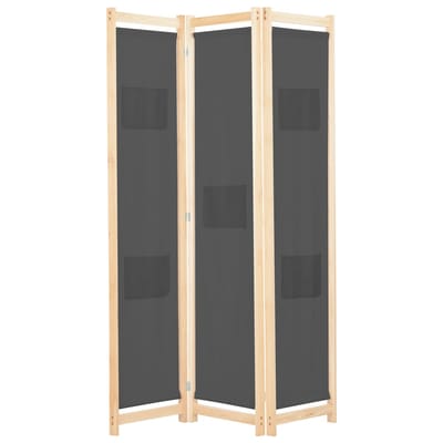 vidaXL - Kamerscherm - met - 3 - panelen - 120x170x4 - cm - stof - grijs