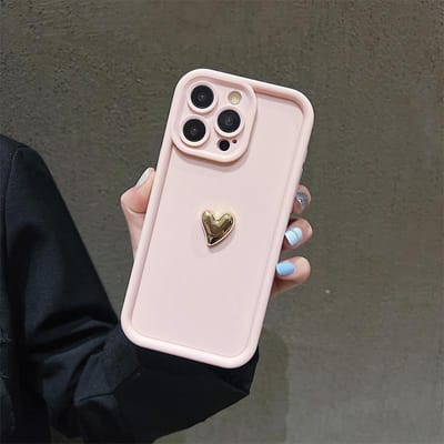 3D Gouden Hart Siliconen Zachte Telefoonhoesje Voor iPhone 15 14 13 12 11 16 Pro Max XS XR 7 8 Plus SE Schokbestendig Snoep Mat Cover For iPhone 16 Plus