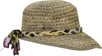 Herman Casquette/chapeau en paille naturelle pour femme avec ceinture tressée tissu/raphia