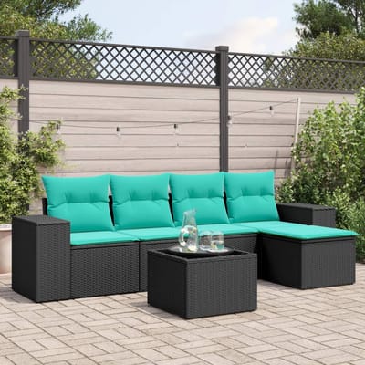 vidaXL - 6-delige - tuinbankset - met - kussens - van - zwart - polyrotan