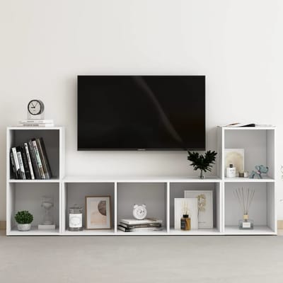 vidaXL - 3-delige - Tv-meubelset - bewerkt - hout - wit