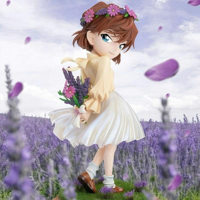 Figurine Jouets de Haute Qualité Anime Détective Conan Haibara Ai Anita Hailey avec Fleur Modèle 18cm beige